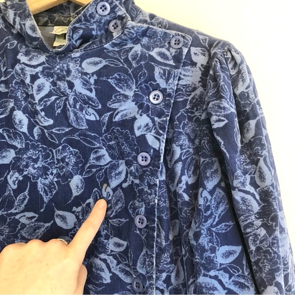 Laura Ashley Blue Corduroy Floral Button Dress, 14 - Picture 7 of 13